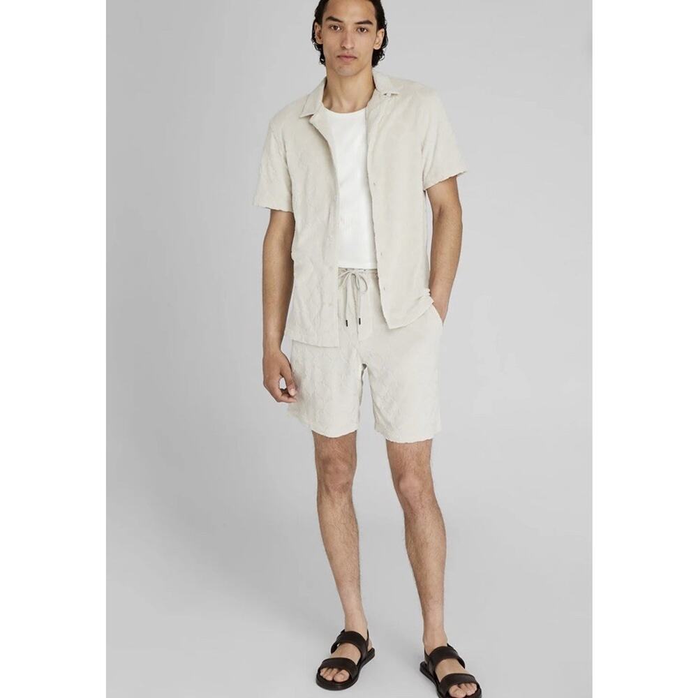 CLUB MONACO Men's Jacquard Toweling Shirt, LT.Khaki/Khaki Clair Size XXL